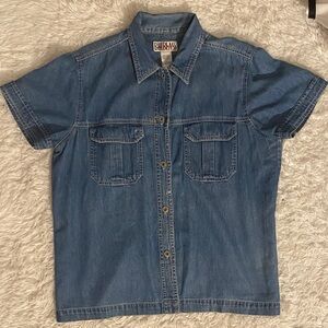 Women’s Large Denim Button-Down, Short Sleeve Shirt